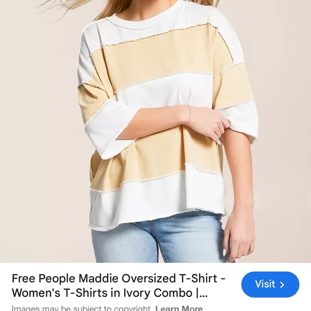 Free People Maddie Oversized Ivory & Beige Stripe Top